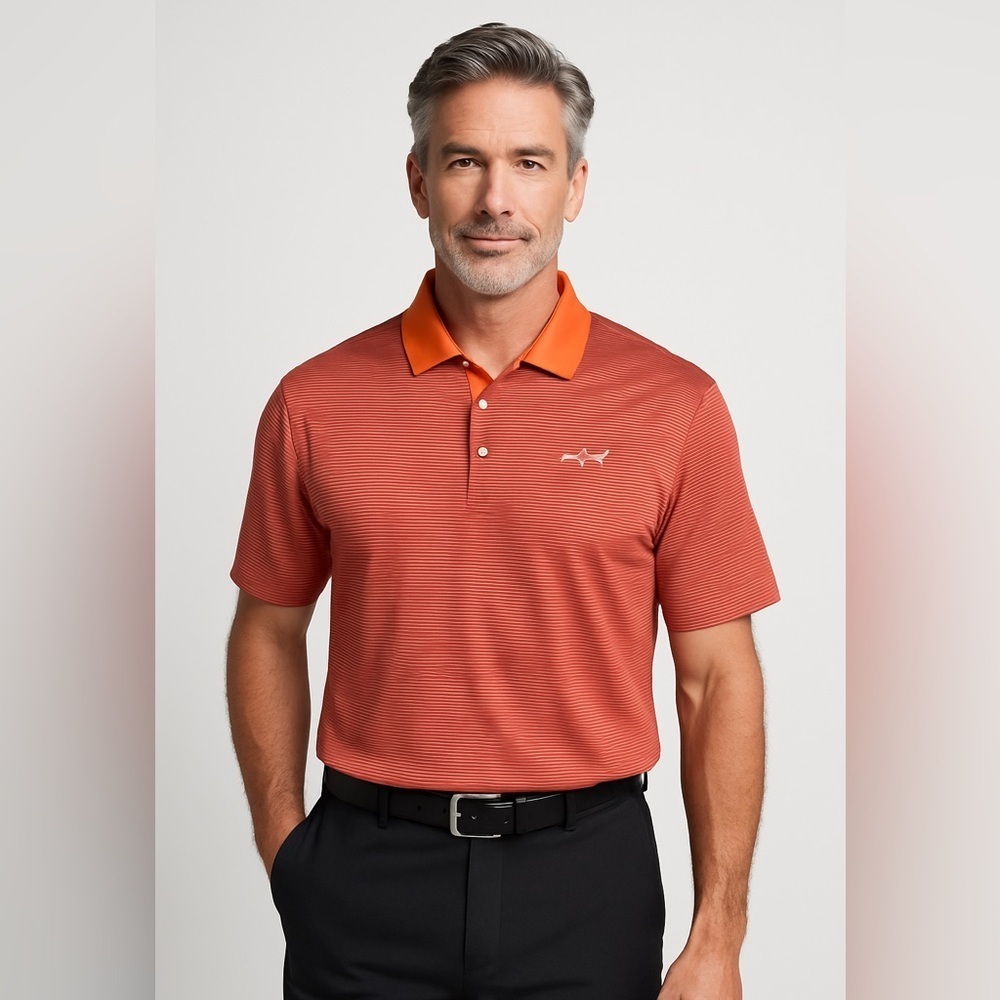 Greg Norman Polo Shirt Mens M  Spice Orange PlayDry Striped Golf Outdoor Rugby